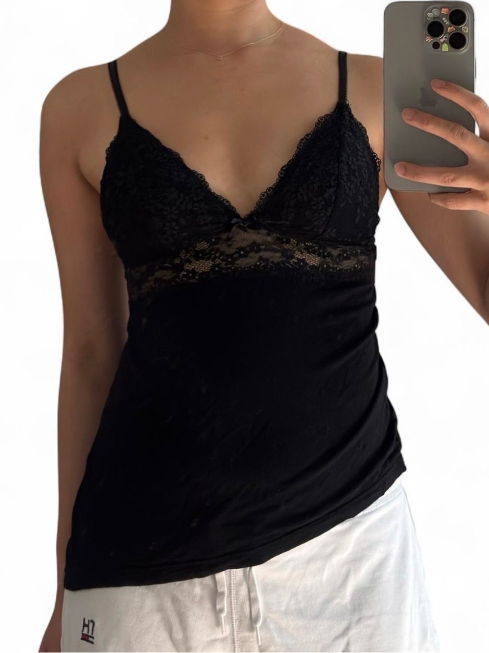 H&M Black Lace Asymmetrical Cami Top